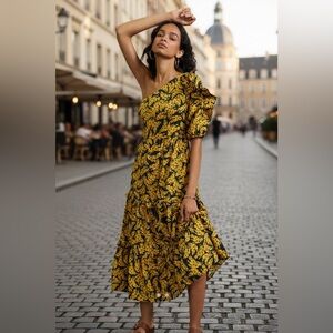 Farm Rio Banana One-Shoulder Midi Dress  SIZE: US Medium